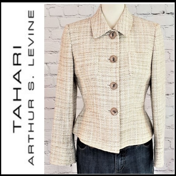 Tahari Jackets & Blazers - TAHARI ASL Cream TWEED Flounce Blazer 6 Petite